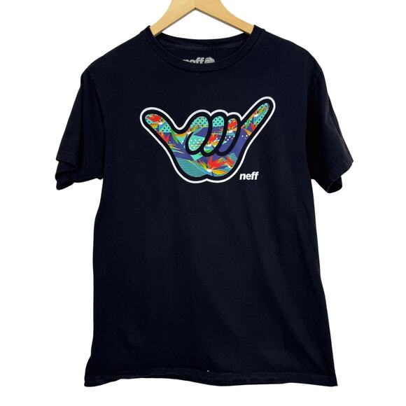 Neff Youth Hang Loose Graphic Print Black Tee Size XL - Picture 1 of 4
